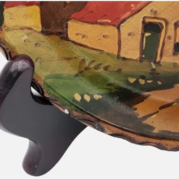 Vintage Hand Painted Dutch WINDMILL PLATE Wood Wall Hanging 7" Holland Made 2143 - Picture 5 of 15